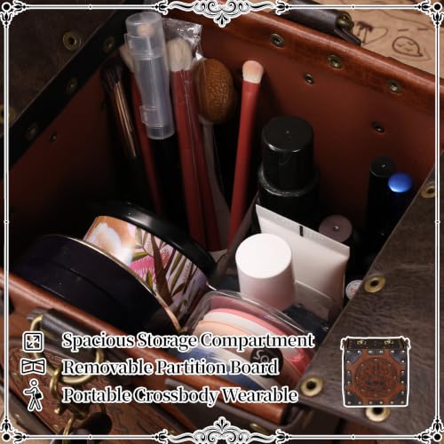 HiiFeuer Medieval Alchemist Crossbody Bag, Embossed Leather Riveted Potion Box with Bottles, Wizard Storage Box for Ren Faire(Brown A) - color: Brown A
