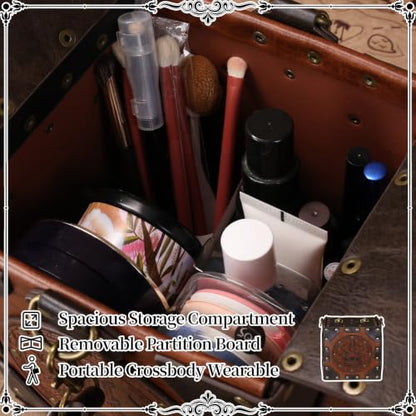 HiiFeuer Medieval Alchemist Crossbody Bag, Embossed Leather Riveted Potion Box with Bottles, Wizard Storage Box for Ren Faire(Brown A) - color: Brown A
