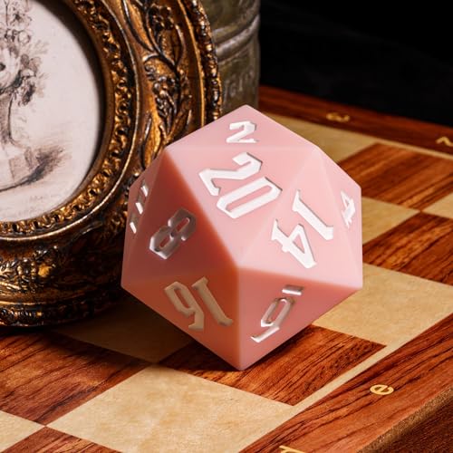 55mm Silicone D20 Dice, Large D20 Single 20 Sided DND Dice | Soft & Comfortable Touch, Perfect Bouncer, Stress Relief, Compatible with Dungeons and Dragons RPG Party Games - color: Pink W/White Numbers