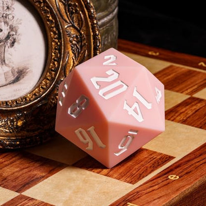 55mm Silicone D20 Dice, Large D20 Single 20 Sided DND Dice | Soft & Comfortable Touch, Perfect Bouncer, Stress Relief, Compatible with Dungeons and Dragons RPG Party Games - color: Pink W/White Numbers