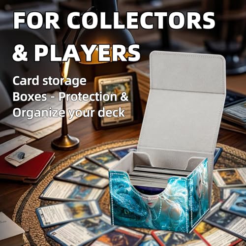 Trading Card Storage Box, Holds 100+ for MTG Cards, PU Leather with Magnetic Closure, Elven Maiden and Serpent in Water Durable Deck Box for Magic the Gathering, Trading Card Games - color: Elven Maiden and Serpent in Water