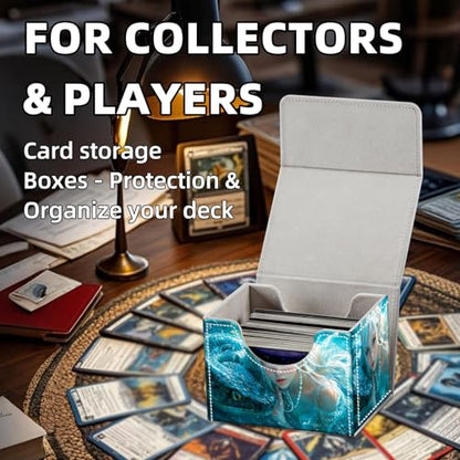Trading Card Storage Box, Holds 100+ for MTG Cards, PU Leather with Magnetic Closure, Elven Maiden and Serpent in Water Durable Deck Box for Magic the Gathering, Trading Card Games - color: Elven Maiden and Serpent in Water