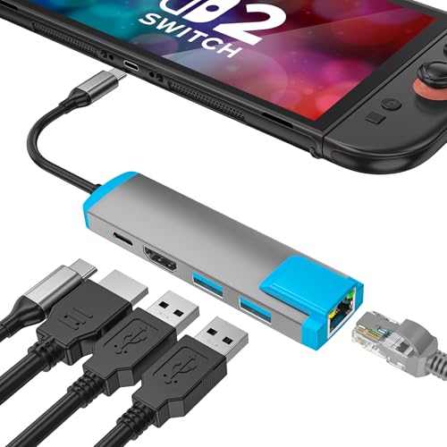 USB C to HDMI Adapter for Switch 2,USB C Docking Station with 4K@60Hz HDMI Port/Type-C PD Port/USB 3.0 Port/1000M LAN Port,Replacement for Official Switch 2/Switch/Switch OLED/Steam Deck Dock - color: Grey, size: LAN Model