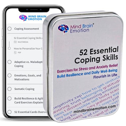 Mind Brain Emotion 52 Essential Coping Skills Cards - Self Care Exercises for Stress and Social Anxiety Relief - Resilience, Emotional Agility, Confidence Therapy Games for Teens, Adults - style: Coping Skills