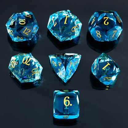 Resin DND Dice Set, 7 Pieces Handmade Sharp Edge Polyhedral Dice for Role Playing Game, Dice Accessory for D&D RPG Players and Starters d4 d6 d8 d10 d12 d20 with Gift Box (Light Blue) - color: Light Blue