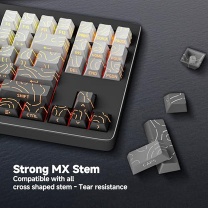133 Aesthetic Topographic PBT Keycaps, No Tearing, Never Fade & Non-Slip, Modern RGB Backlit Gray-to-Black Gradient Keycaps for Mechanical Keyboard - Ergonomic (Doubleshot, Fit for All MX Layout) - color: Gray Black Gradient