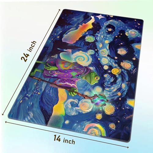 Ultimate TCG Battle Set: 24"x14" Stitched Fantasy Playmat, 16 Dice & Carry Bag – Non-Slip 2mm Rubber Card Game Mat for Trading Card Games (Astral Frog Wizard, Classic Series) - color: Astral Frog Wizard, size: CLASSIC SERIES