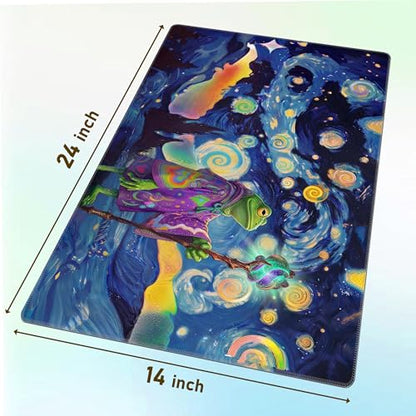Ultimate TCG Battle Set: 24"x14" Stitched Fantasy Playmat, 16 Dice & Carry Bag – Non-Slip 2mm Rubber Card Game Mat for Trading Card Games (Astral Frog Wizard, Classic Series) - color: Astral Frog Wizard, size: CLASSIC SERIES