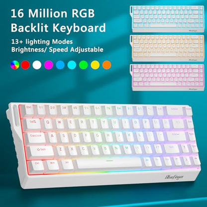 BlueFinger 60% Wireless Mechanical Gaming Keyboard, Bluetooth/2.4GHz/USB-C Hot Swappable RGB Backlit Keyboard with PBT Keycaps, 60 Percent Compact Keyboard for Mac PC PS5 Xbox, White - color: White