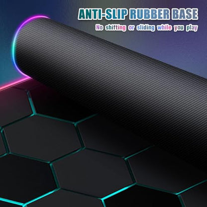 RGB Mousepad Led Mouse Pad Desk Mat I 31.5 x 11.8 Inch Large Mouse Pad I XL Oversized Big Mouse mat 14 Led Light Modes I Anti-Slip Rubber Base Waterproof Keyboard Pad for PC Gaming I Black Honeycomb - color: Black Honeycomb