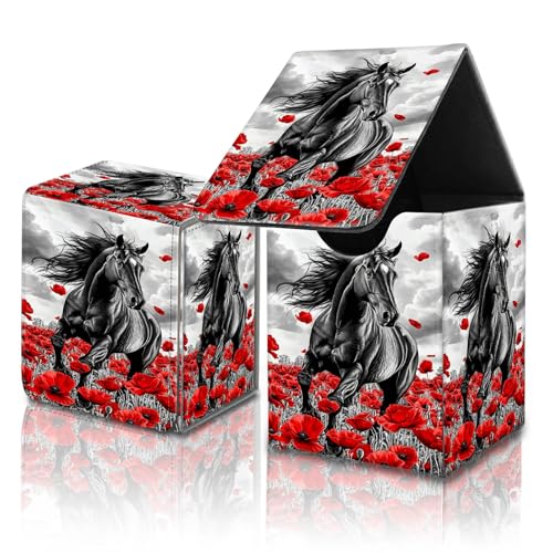 for MTG Commander Card Deck Box,Trading Card Storage Box with Magnetic Closure,Fits 120+ Single Sleeved Cards,Deckbox,Fits Sports TCG/CCG/MTG Accessories,﻿Black Horse Flower - color: Black Horse Flower
