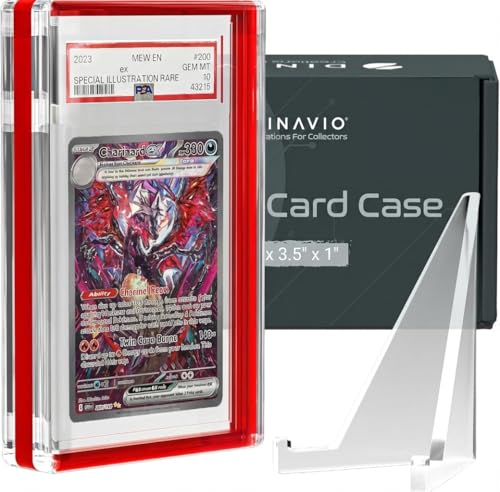 Dinavio Crafthouse PSA Graded Card Display Acrylic Case for Standard PSA and CGC Slabs - Slab Case - PSA Card Case - Graded Card Display Case - Updated Dimensions - Stand Included (Red Border) - color: Red Border