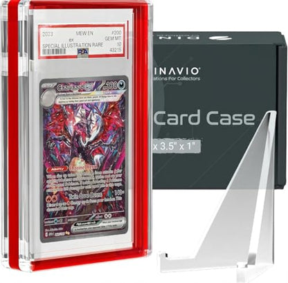 PSA Graded Card Display Acrylic Case for Standard PSA and CGC Slabs - Slab Case - PSA Card Case - Graded Card Display Case - Updated Dimensions - Stand Included (Red Border) - color: Red Border