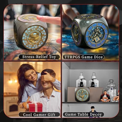 DND Spinner Metal Dice Fidget, Rotating Dice Set for Role Playing Gaming with Box, Polyhedral Dice with 3D Relief Design, for Dungeons and Dragons and Tabletop Games(Gradient Blue Black Nickel) - color: Blue-black Nickel, style: Black Nickel