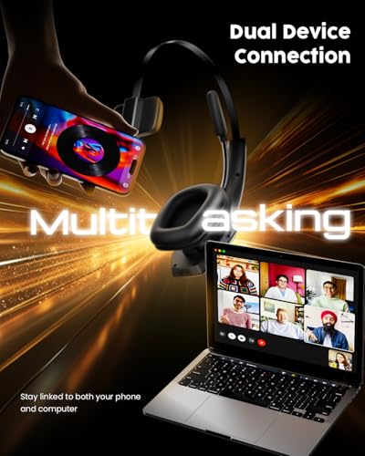 Trucker Bluetooth Headset with Charging Base, Wireless Hands-Free Headset with Noise Canceling Mic & Mute Button, 56Hrs Working Time PC Headsets for Cell Phones, Computer, Truck Driver - color: BLACK