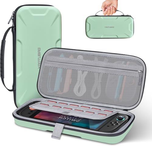 YAOTUBAG Carrying Case for Nintendo Switch 2 2025, Large Capacity Travel Protective Handbag, Hard Shell Portable Pouch, Holds Cased Console, Accessories, 12 Game Cards [Plus Version] Green - color: green
