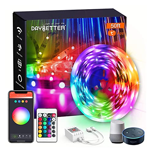DAYBETTER Smart WiFi Led Lights, Tuya App Controlled, Work with Alexa and Google Assistant, Timer Schedule, RGB Strip Color Changing Décor for Bedroom Party Kitchen, 50ft - size: 50ft