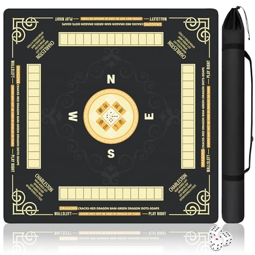 Mahjong Mat with Rules, 31.5" X 31.5" Noise Reduction Mahjong Table Cover with Carrying Bag and 3 Dice, Mahjong Lovers Gifts Non Slip Gaming Mat for Board Tile Games Poker Card Dominoes Game Nights - color: A06