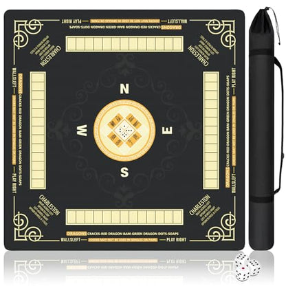 Mahjong Mat with Rules, 31.5" X 31.5" Noise Reduction Mahjong Table Cover with Carrying Bag and 3 Dice, Mahjong Lovers Gifts Non Slip Gaming Mat for Board Tile Games Poker Card Dominoes Game Nights - color: A06