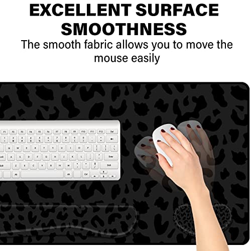 3Pcs Large Gaming Mouse Pad Desk Mat,Keyboard Mouse Wrist Rest Support Set,Extended Laptop Mouse Pad Memory Foam Non-Slip Base for Gamer Home Office(31.5x15.7in)-Black Leopard Cheetah - color: B1-Black Purple