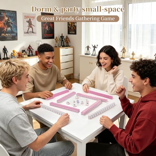 Mini American Mahjong Set - 1.18 Inch Mahjong Tile Set Complete Mahjong Cards 2026 Portable Travel Mahjong Game Set Family Tile Game for Adults- with Pink Tile Bag