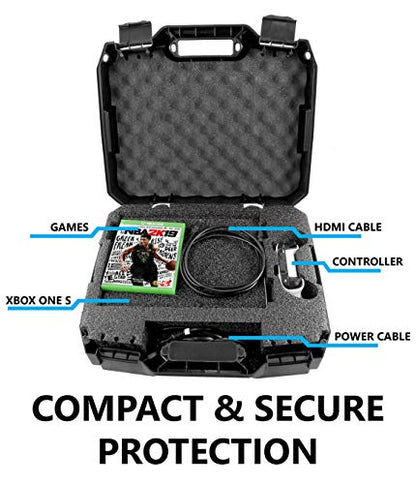 CASEMATIX Travel Case Compatible with Xbox One S - Hard Shell Xbox One S Carrying Case with Protective Foam Compartments for Console, Controller, Power Adapter, Games and More Accessories