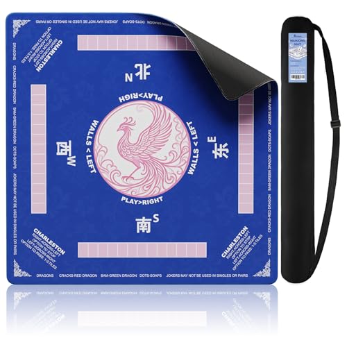 Blue Mahjong Mat(32.4"x32.4") with Black Carrying Bag, Rubber American Mahjong Table Cover, Non-Slip Noise Reduction Gaming Mat for Poker/Cards/Board Games/Tile Games, 3 Colors(Blue/Red/Green) - color: Cl-blue