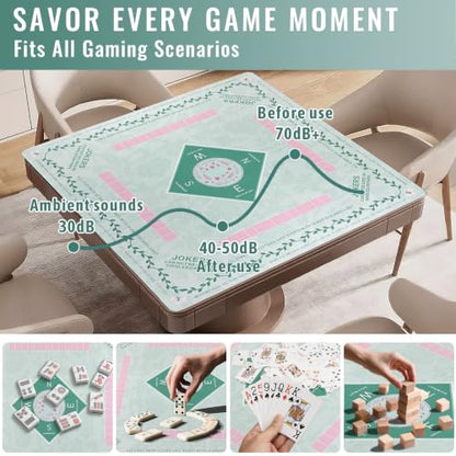 Mahjong Mat 31.5 * 31.5 Inch Non-Slip Noise Reduction, American Mahjong Mat for Table with Bag, Waterproof Surface Mah Jongg Mats for Poker, Card, Dominoes, Board & Tile Games - color: Willow Green