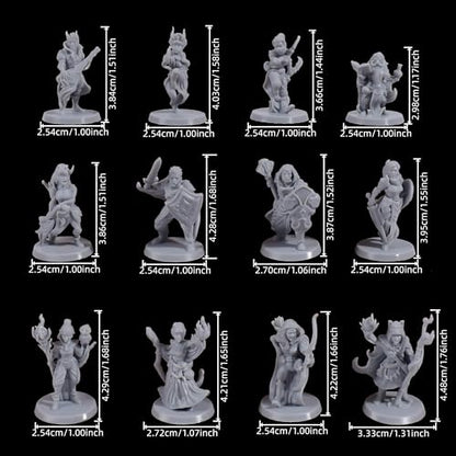 12 Pcs Unpainted DND Miniatures Set - Fantasy Tabletop RPG Figures for Dungeons & Dragons, Pathfinder - 28mm Scale Hero Characters Featuring All 12 Base Classes for Painting - 1 Inch Base