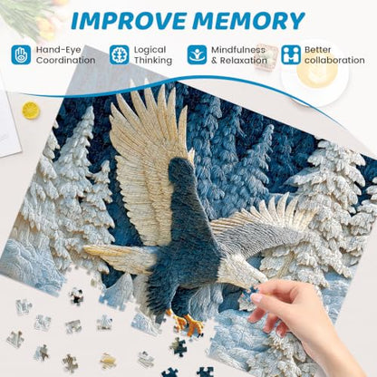 500 Piece Puzzles for Adults, Freedom Eagle Wildlife Puzzle for Teens Adults Seniors, Winter Forest Eagle Hard Jigsaw Puzzle, Nature Scenery Family Activity Great Gift for Family Friends, 20.5 x 15 In - style: Eagle Wildlife