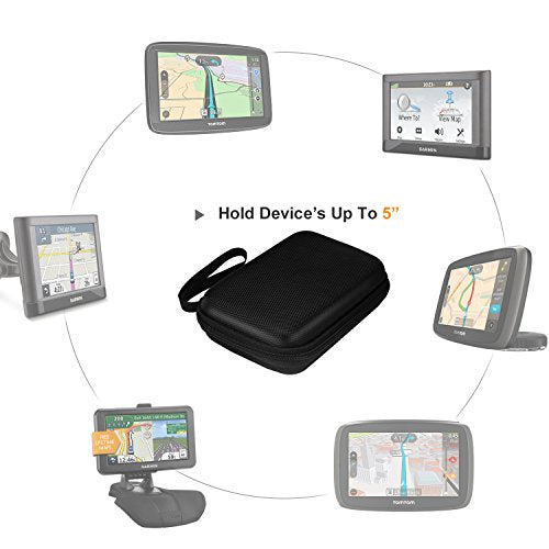 MoKo 5-Inch GPS Carrying Case for Garmin, TomTom & Magellan, Black | Hard Shell Protection, Shock-absorbing Oxford Fabric, Soft Velvet Lining, Mesh Pocket for Accessories - size: 5 Inch