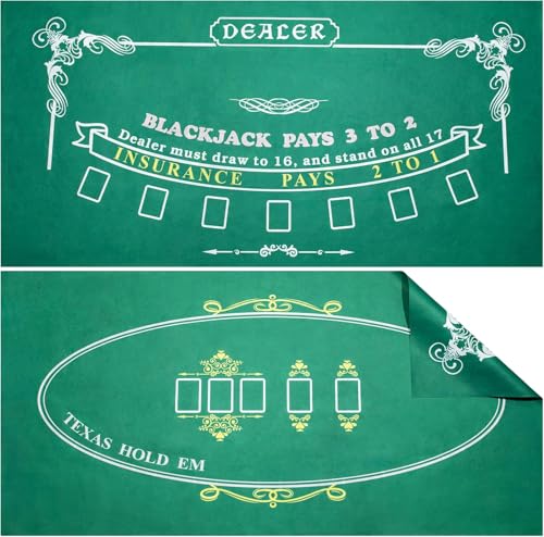 Poker Mat 36 x 72 inches with Storage Case, Double-Sided Blackjack Table Mat and Texas Hold'em, Casino Poker Felt Cover, Tabletop for Playing Cards and Home Game Nights