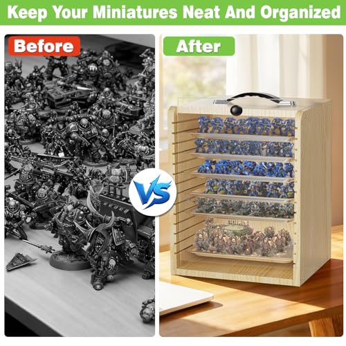 Miniature Storage Case for Collectibles Miniatures, Wooden Display Cases with 6 Trays, Miniature Display Case Miniatures Transport Case (Natural Pine) - color: Natural Pine