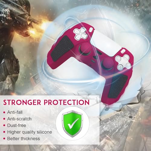 SIKEMAY Anti-Slip PS5 Controller Skin, Soft Thicken Non-Slip Studded Silicone Gel Grip Protective Cover Case for PlayStation 5 Controller Grip, 2 Pack with 8 x Thumb Grip Caps - color: Cosmic Red-Black