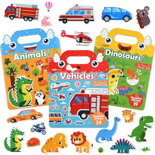 ASTARON 3 Pack Reusable 3D Puffy Sticker Book for Kids 3-6, Jelly Sticker Game Educational Sensory Learning Toy, Travel Toys and Busy Book(Little Wings Handle) - style: Little Wings Handle