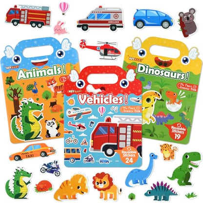 ASTARON 3 Pack Reusable 3D Puffy Sticker Book for Kids 3-6, Jelly Sticker Game Educational Sensory Learning Toy, Travel Toys and Busy Book(Little Wings Handle) - style: Little Wings Handle