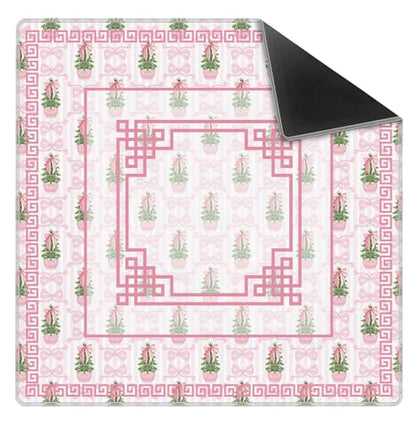 Pink Chinoiserie Christmas Mahjong Mat 31.5" x 31.5", Grandmillennial Christmas Non-Slip Noise Reduction Mahjong Table Cover Accessories Supplies for Dominoes Poker Card Board Tile Games Gifts - color: Grandmillennial Christmas