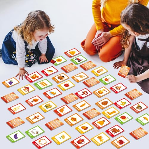 gisgfim 100 PCS Fall Memory Matching Game Thanksgiving Happy Fall Concentration Memory Games for Kids Educational Ages 3-8 A Fun & Fast Autumn Theme Memory Matching Games - style: Happy Fall