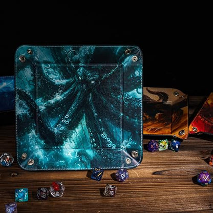 DND Dice Rolling Tray PU Leather Dice Trays Folding Square Dice Storage Case for RPG Tabletop Games, Jewelry Valet Tray for Women and Men - color: Green