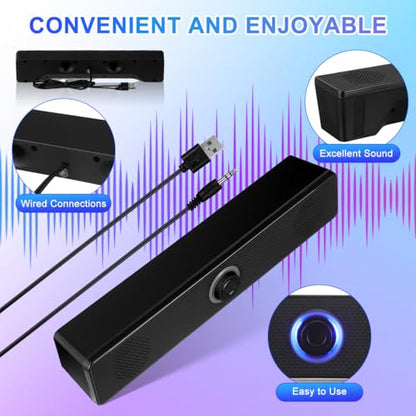 HOMSFOU Sound Bar System 2.0 Stereo Desktop Speaker for Tv Pc Mobile Devices Compact Home Soundbar with Clear Audio Easy Setup and Portable Design 12.40X2.20X2.20In