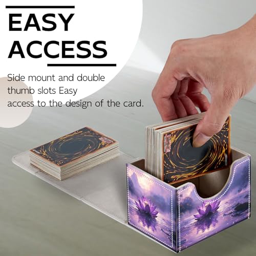 Trading Card Storage Box, Holds 100+ for MTG Cards, PU Leather with Magnetic Closure, Purple Lotus Flower in Misty Lake Durable Deck Box for Magic the Gathering, Trading Card Games - color: Purple Lotus Flower in Misty Lake