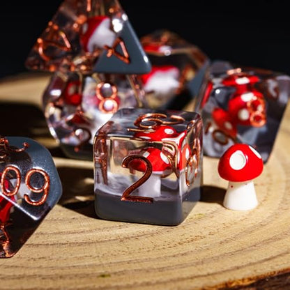 UDIXI Mushroom DND Dice Set, Red Mushroom Dice Set for Role Playing Games | Velvet Storage Bag, DM Gift, for Dungeons and Dragons Tabletop Games Board Games - color: Mushroom Red