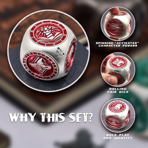 7-in-1 메탈 DND 주사위 스피너 큐브, 테이블 탑 RPG용 3D 릴리프, 던전 마스터 및 플레이어를 위한 선물 상자 (매트 레드) - color: Matter Red