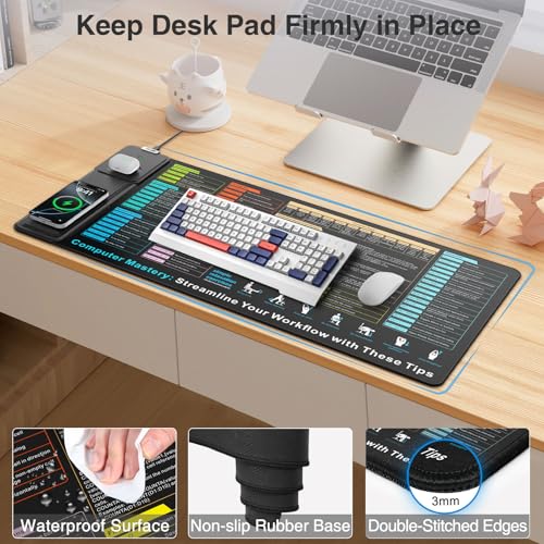 Wireless Charging Mouse Pad with Foldable Phone Holder, 31.5"x15.8" in | XXL Excel Cheat Sheet Desk Mat for Laptop/Keyboard, Waterproof Ultra-Smooth Surface, Non-Slip Base - color: Black Excel-Phone Holder-31.5"x15.8"