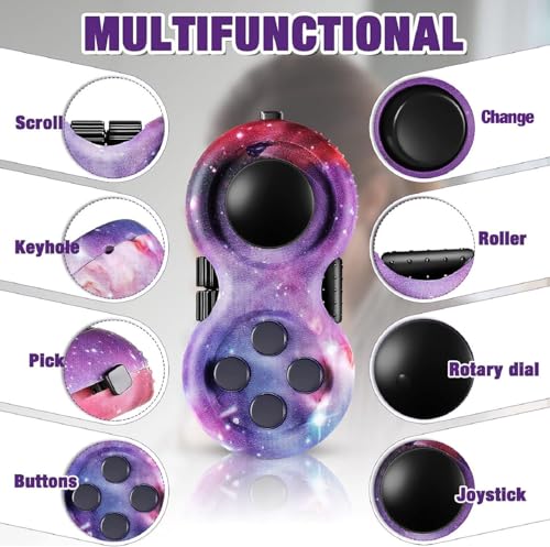 Skylety 2 Pcs Fidget Toys for Adults Controller Fidget Pad Stress Relief Cube Clicker Game Controller Sensory Educational Toy for Adhd Autism Relief Stress Anxiety(Starry Purple and Starry Blue Style) - style: Starry Purple and Starry Blue Style