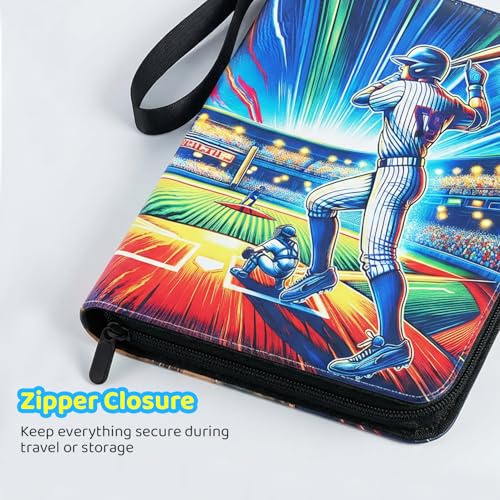 900 Pockets Trading Baseball Card Binder with Sleeves, 50 Removable Pages, 3 Ring Zipper Binder Collectable Card Book Album with Strap, Leather Sport Games Cards Folder, Card Collector Gifts - color: Baseball