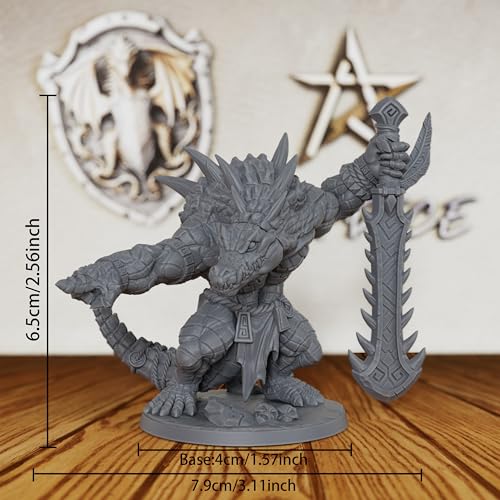 32mm Scale Lizardman Warrior RPG Accessory - Fantasy Minis Figurine for Role Playing & Miniature Game - Unpainted Resin RPG Figure for DM & Dungeon Masters - Zantaroth Lizard Champion (AS44)