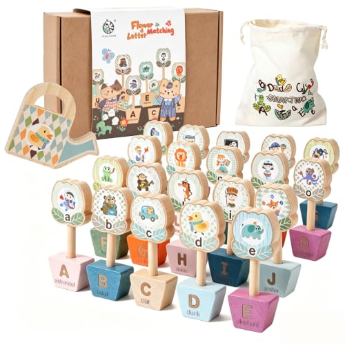Matching Game,Wooden Alphabet Puzzles for Toddlers,ABC Letters Sorting Toy Montessori Preschool Learning Toy Gift for Kids 3+(with Storage Bag)