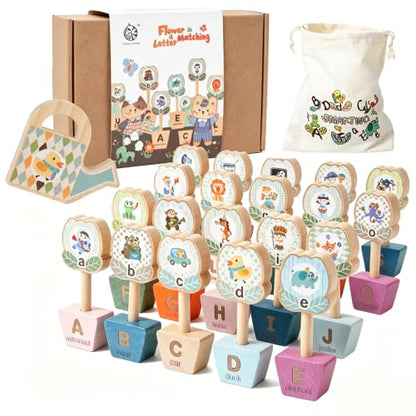 Matching Game,Wooden Alphabet Puzzles for Toddlers,ABC Letters Sorting Toy Montessori Preschool Learning Toy Gift for Kids 3+(with Storage Bag)