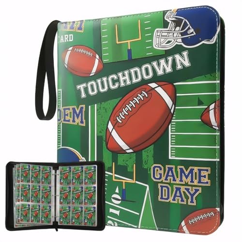 Trading Card Binder 9 Pocket, TouchDown Football Card Binder Holds 900 Cards with 50 Removable Sleeves, Waterproof PU Leather with Zipper Card Collector Album Book Compatible with TCG Cards - color: TouchDown Football